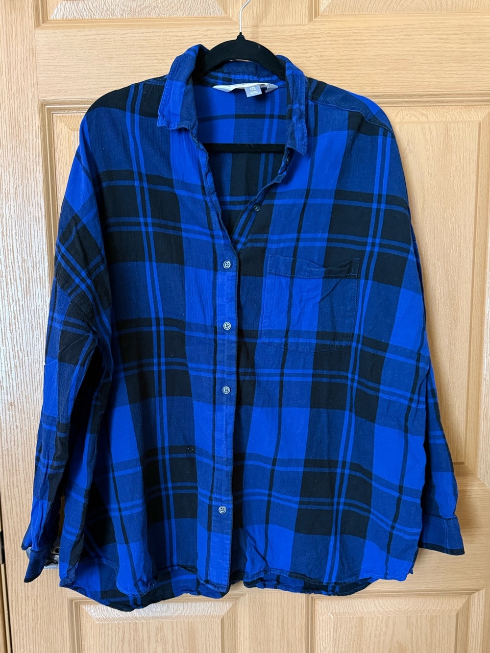 Old Navy Blue and Black Plaid Button-Down Shirt